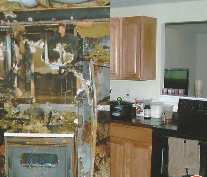 Before and After Photo of Fire Ravaged Kitchen